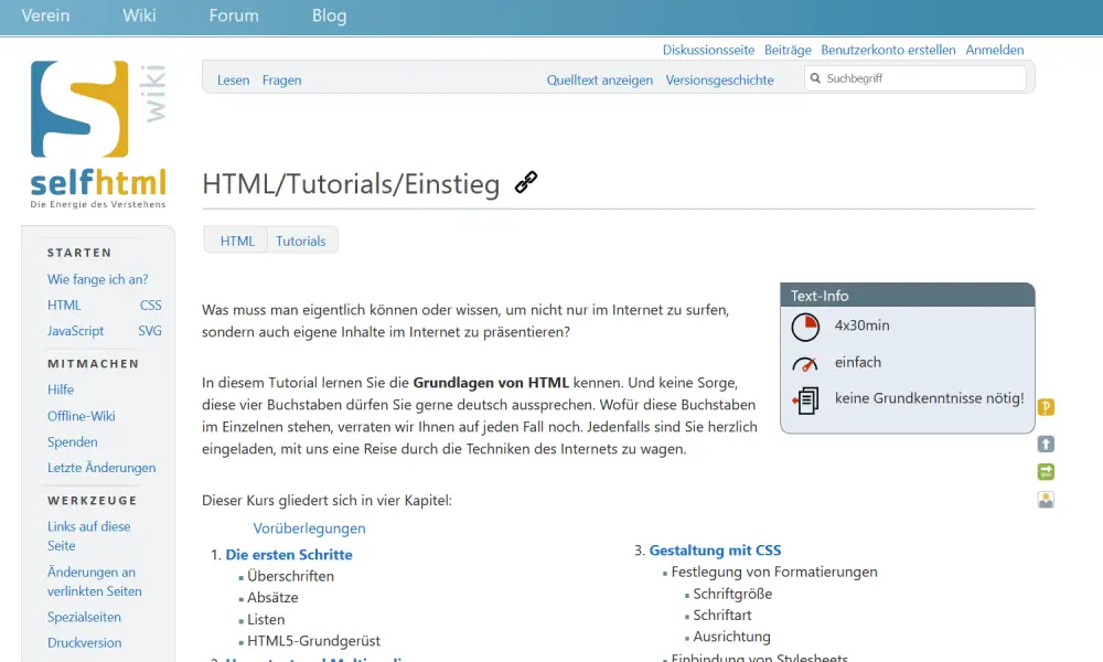 SELFHTML: HTML-Tutorial für Einsteiger